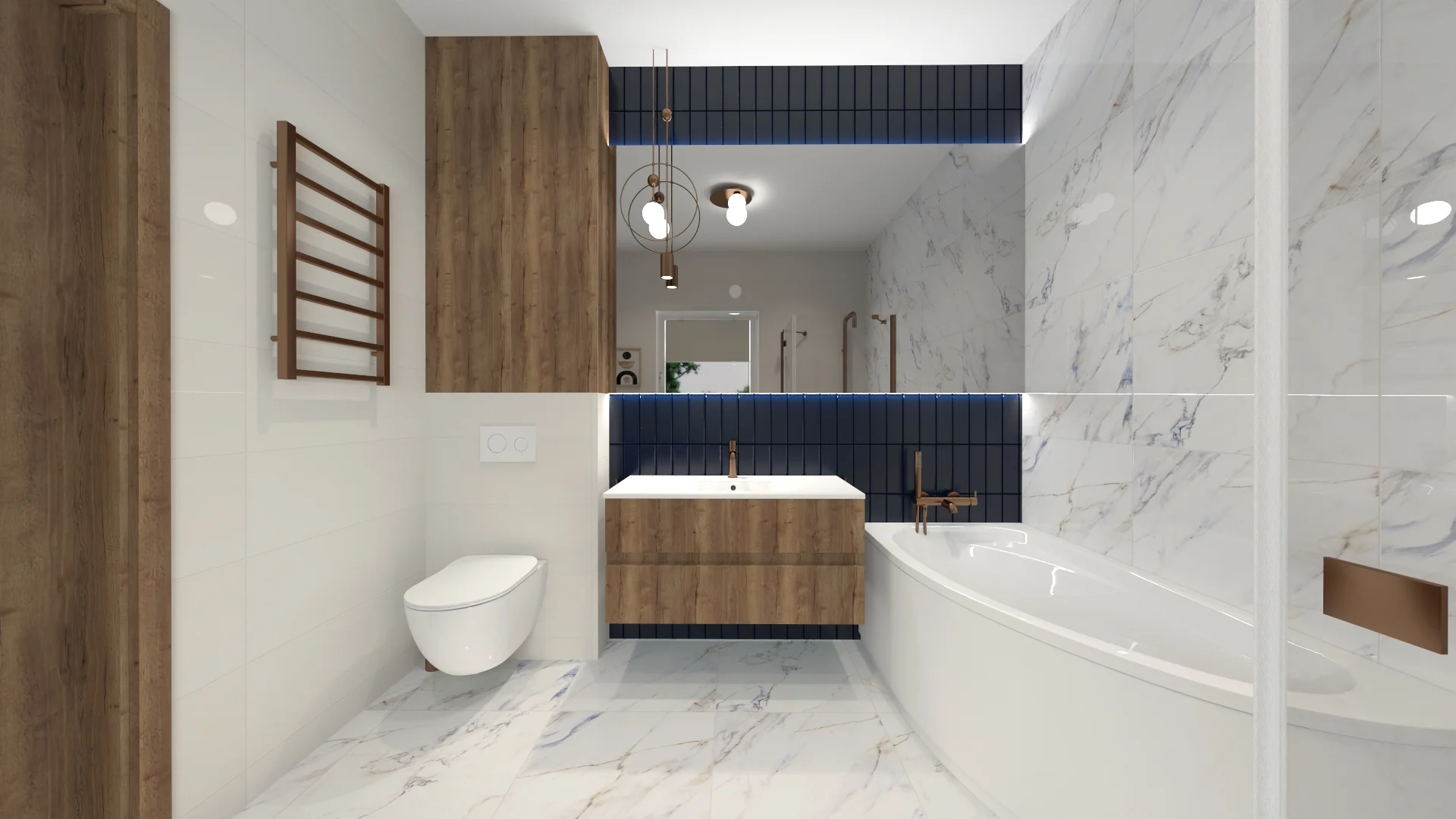 Navy Copper Luxe — Marmur Calacatta i Miedź