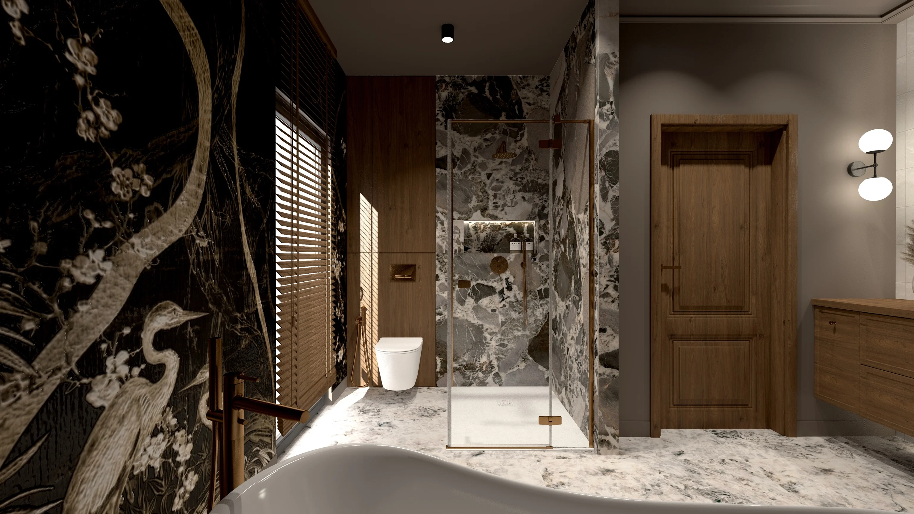 Dark Oriental Luxury — Japońskie Chinoiserie, Grigio Versilia i Rose Gold